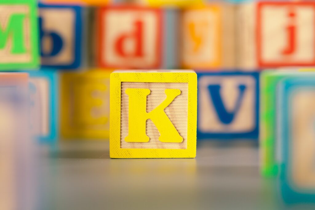 Photograph of colorful Wooden Block Letter K