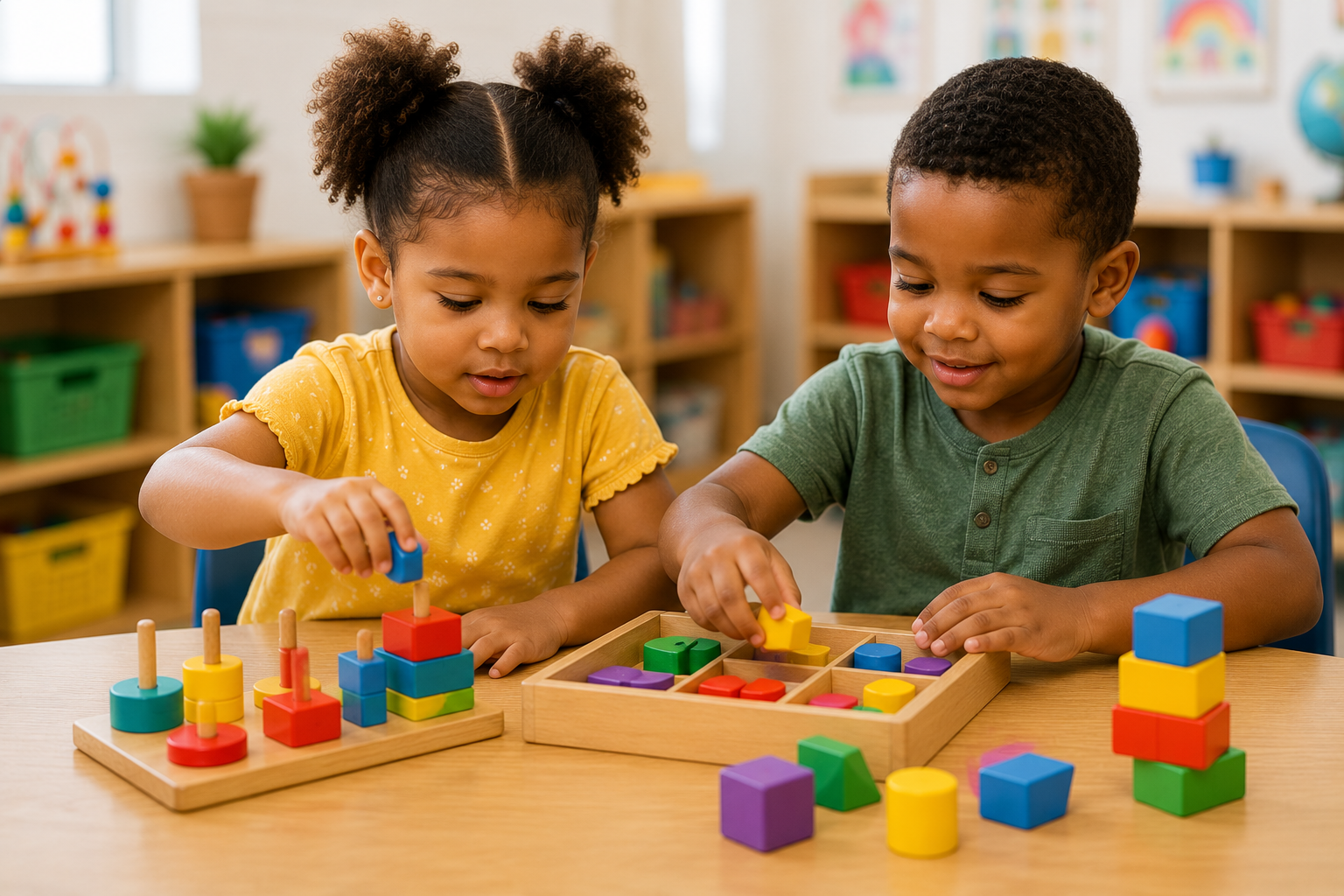 Two-year-old children learning through hands-on play